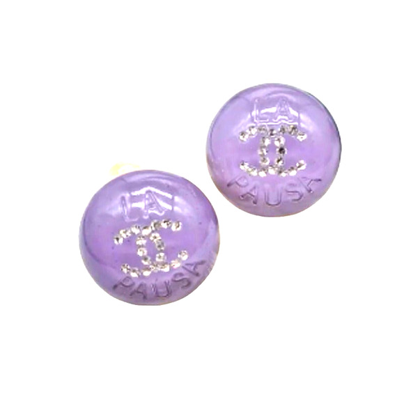 Chanel La Pausa CC Button Lilac Pearl Earrings Autumn/Pre-Fall 2023 (CCXX020) - Picture 3 of 7